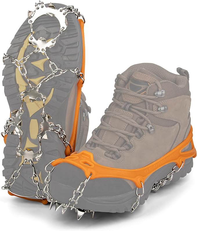 ice cleats 轻质 19 不锈钢硅胶防滑钉鞋钉,男女登山或行走在雪地和冰